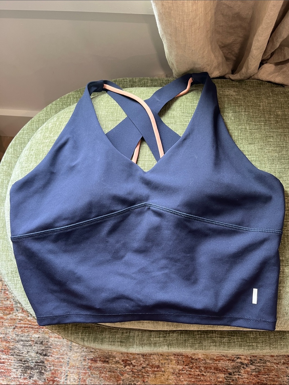 lululemon athletica Navy Sports Bralette with Blush Crossover Straps